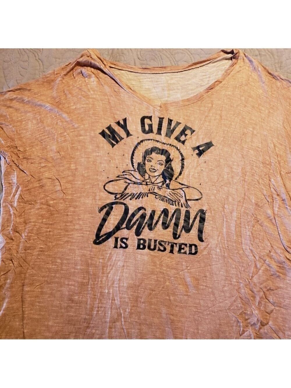 Rust burnout Short sleeve v-neck t-shirt - "my give a damn is busted"